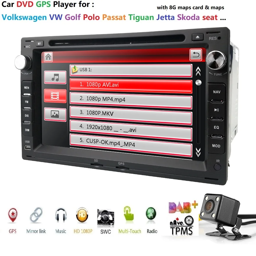 Sale Two Din 7Inch Car DVD Player For VW/POLO/PASSAT/Golf/Skoda/Octavia/SEAT/LEON With Radio GPS Navigation 1080P DAB+ FM/AM Map CAM 4