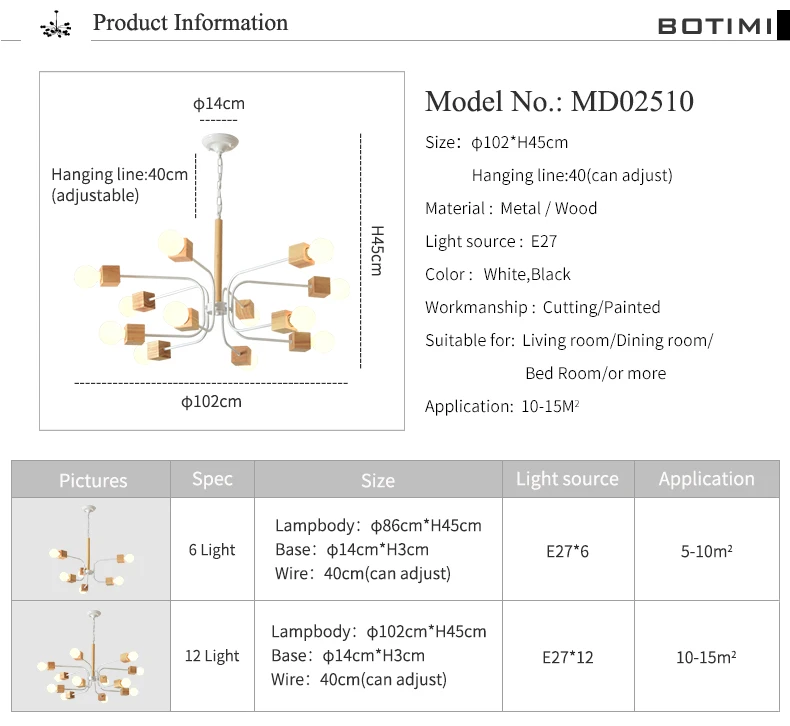 Современный светодиодный светильник BOTIMI для гостиной, деревянные люстры, деревянные люстры, подвесные светильники для столовой, белые кухонные светильники
