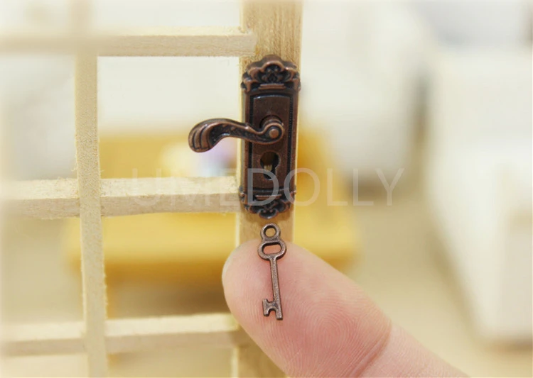 Vintage Türschloss mit Schlüssel für 1/12 Puppenhaus Miniatur für Kinder Pupp DF 