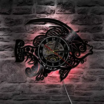 

Fish Wall Clock Handmade Vinyl Record Clock Creative Home Decor Timepiece Gold Fish Nursery Wall Art Decor For Kid's Room