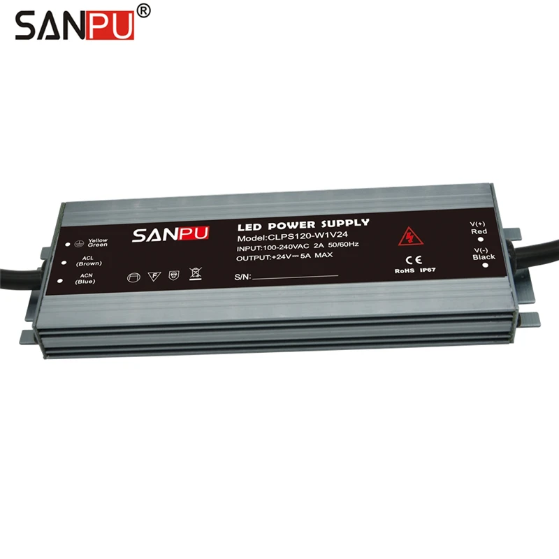 Sanpu LED адаптер питания 24 в 120 Вт 5A водонепроницаемый IP67 постоянное напряжение переменного тока в постоянный 24 вольт легкий трансформатор тонкий светодиодный драйвер 24 В постоянного тока