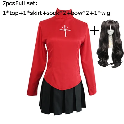 Tohsaka Rin Хэллоуин Косплей Костюм Fate/Stay Night Rin Tohsaka Униформа платье Cos аниме Fate Grand костюмы полный комплект с париком - Цвет: 7pcs as picture show