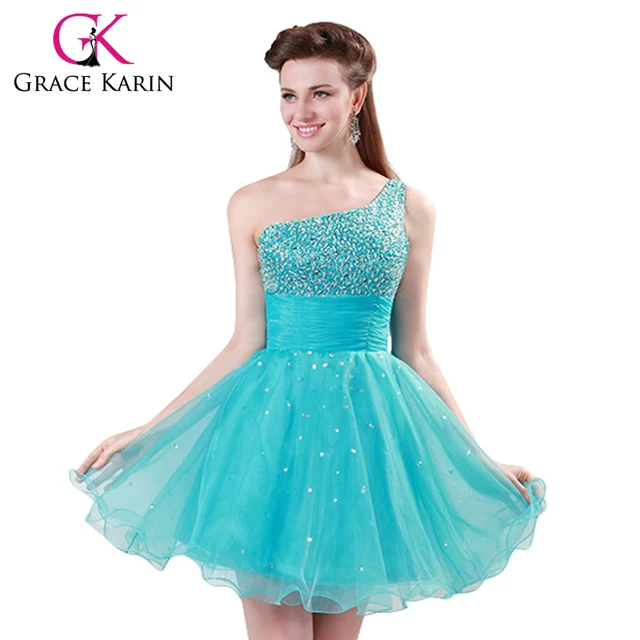 One Shoulder Turquoise Short Dress