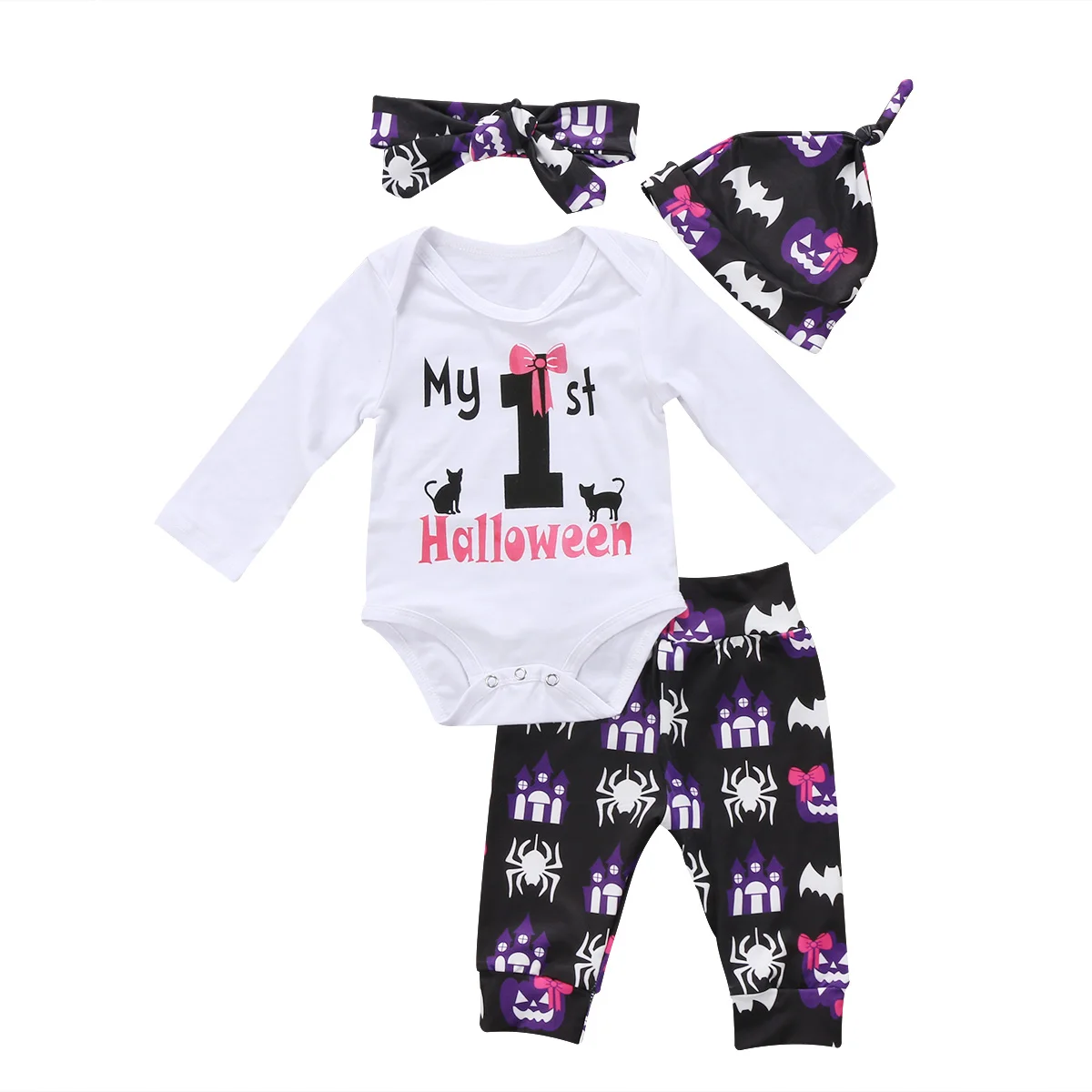 

3pcs Halloween Newborn Kids Infant Baby Girls Clothes Long Sleeve Romper Jumpsuit Floral Pants Outfit Set