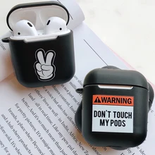 Warning English Words Soft TPU Case for Apple Airpods 1/2 Cover Cartoon No Face Man Bluetooth Wireless Earphone Headphone Box