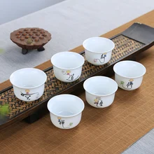 Промо-акция! 6 шт из белого фарфора набор чайных чашек кунг-фу, 30 мл, китайская фарфоровая чашка для путешествий, керамическая чайная служба в Китае