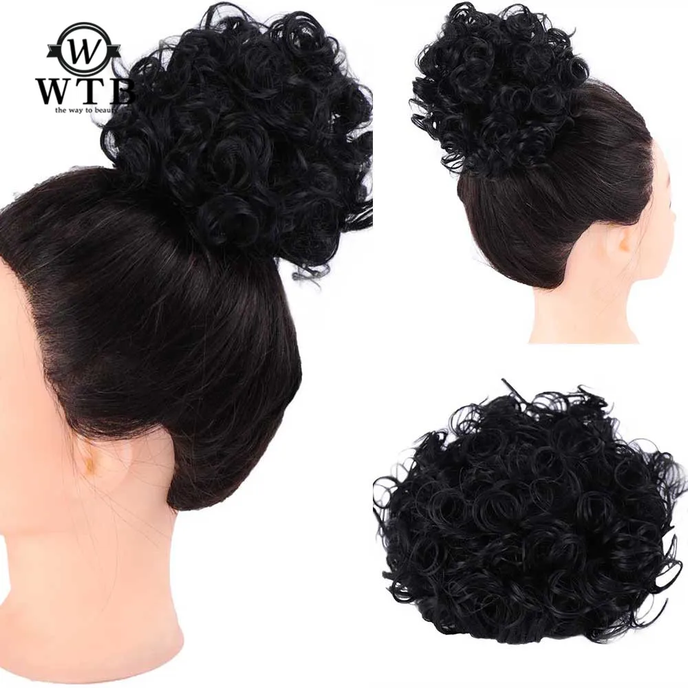 WTB афро Puff Drawstring хвост Синтетический кудрявый шиньон волос булочка черный женский шиньон Updo крышка накладные волосы