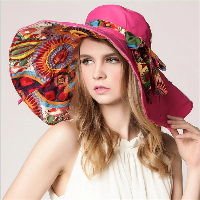 2018 Chapeau Femme Folding Large Fabric Hat Sun Hat Double Sided Beach