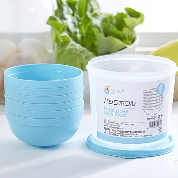 

Food Grade Plastic Round Bowl Multi-Function Home Kitchen Outdoor Picnic Green Portable Tableware 6 Suits