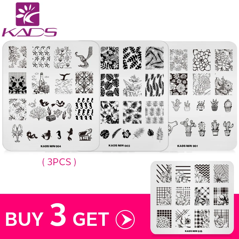 

KADS Buy 3 Get 1 Gift MIN Series Stencil Nails Tool Nail Art Stamping Plate Nail Design Stamp Templates DIY Image Nail Art Plat