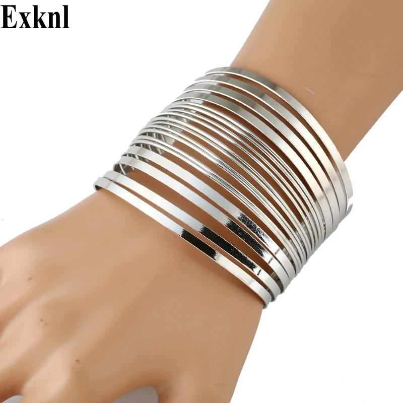 

Exknl Cuff Bracelet Bangle For Women Geometric Wide Metal Plated Punk Bangle Bracelet 2019 Fashion Brand Jewelry Accessories