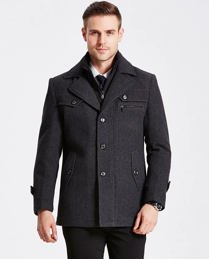 Зимнее пальто для мужчин, шерстяная Толстая приталенная куртка, верхняя одежда, теплое пальто, мужское повседневное пальто с двойным воротником, пальто в горошек размера плюс 4XL 5XL