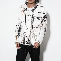 Для мужчин китайской живописи тушью печать свободные Повседневное куртка с капюшоном мужской Демисезонный пальто ветровка пальто плюс