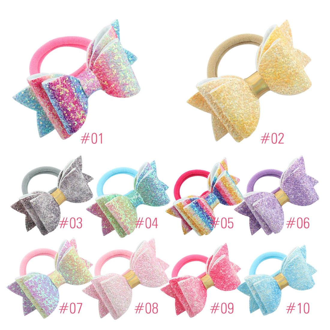 1 PC Child Hair Bow Tie Elastic Hair Band Glitter Hairbow Rope Rainbow Sequin Sparkly 3 Inch Bows Mermaid Girls Sweet Headwear