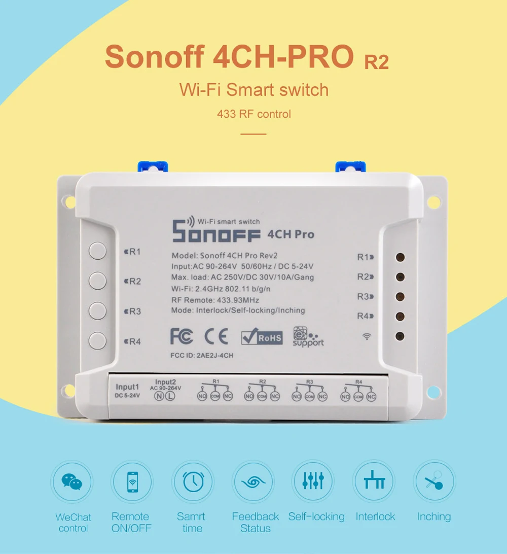 Sonoff 4CH Pro R2 умный Wi-Fi релейный модуль переключателя 4 канала Ewelink Голосовое управление с Alexa Google home 433 RF Wifi светильник переключатель