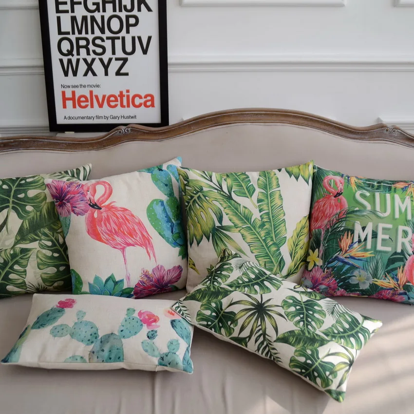 Flamingo Succulents Palm Tree Cotton Linen Pillowcase ...