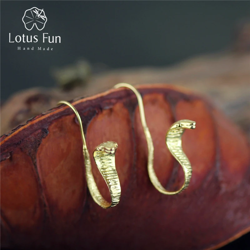 

Lotus Fun Real 925 Sterling Silver Natural Creative Handmade Fine Jewelry Vintage Special Snakes Drop Earrings for Women Brincos