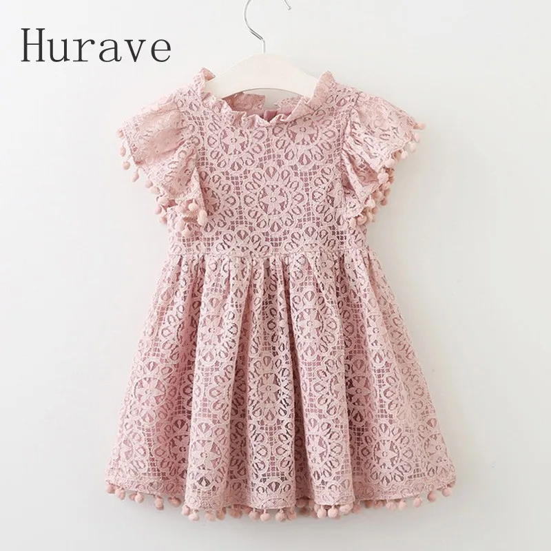 Hurave 2017 Summer Girls Dress Lace Dress For Kids Clothes Fashion Tassel Dresses Princess Children Summer