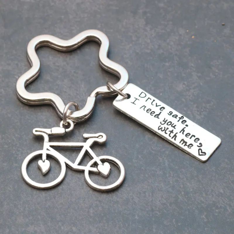 

1 Pcs Drive Safe Bike Car Keychains Letter I need you here with me Trucker Keyring Gift For Husband Boyfriend Dad Valentines Day