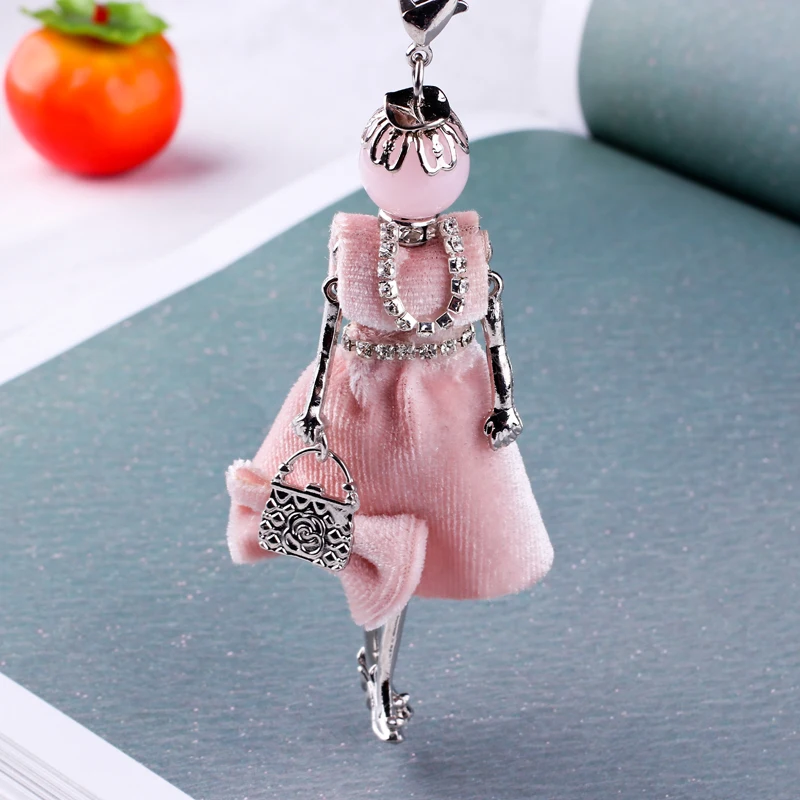 

New Brand Women Doll Cute Fur Long Necklaces &Pendant Dress Baby Girls Maxi Necklace Fashion Statement Necklace Jewelry