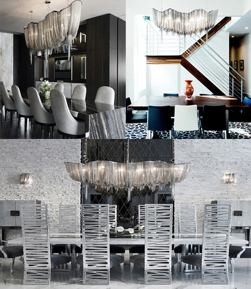 Современные Серебряные подвесные светильники из ткани в форме кисточки, алюминиевые цепи, модные дизайнерские Роскошные цепные лампы, подвесной светильник