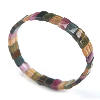 

Genuine Colorful Natural Tourmaline Bracelets For Women Female Charm Crystal Rectangle Bead Bracelet