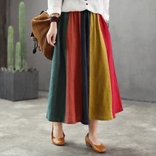 Модные Разноцветные льняные плиссированные юбки для женщин в студенческом стиле с эластичной резинкой на талии в стиле ретро, популярные цветные плиссированные юбки wq1783