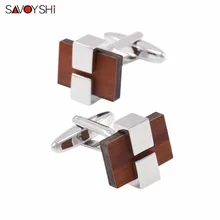 

SAVOYSHI Brand Jewelry Low-key Luxury Wood Cufflinks Square High Quality Brown mens Fashion Cuff links Wedding Gift