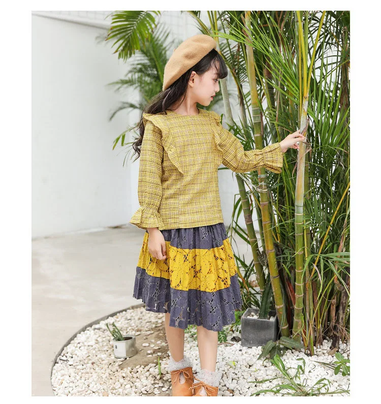 2017 autumn kids girl clothes 2 pcs sets petal sleeve tops and hollow out dresses for girls clothing sets kids suits school girl clothes 4 5 6 7 8 9 10 11 12 13 14 15 years little baby girls suits sets  (11)