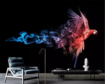 

Beibehang wallpaper Nordic abstract art smoke parrot animal living room bedroom background wall 3d wallpaper tv background mural