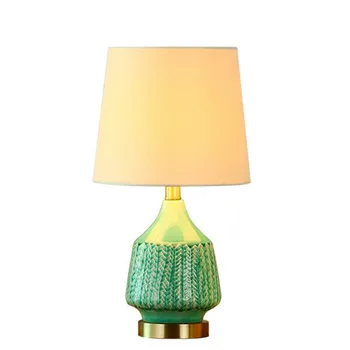 

Nordic Modern Simple Green/White Ceramic Cloth E27 Table Lamp for Wedding Living Room Bedroom Hotel Porcelain Light 49cm 1681