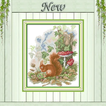 

The little squirrel foraging leaves paintings counted print on fabric DMC 14CT 11CT Cross Stitch Needlework kits Embroidery Sets