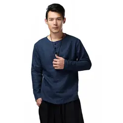 LZJN 2019 Демисезонный мужские рубашки с длинным рукавом одноцветное льняная блузка традиционные китайские топы белье этнические Blusas Camisa Masculina