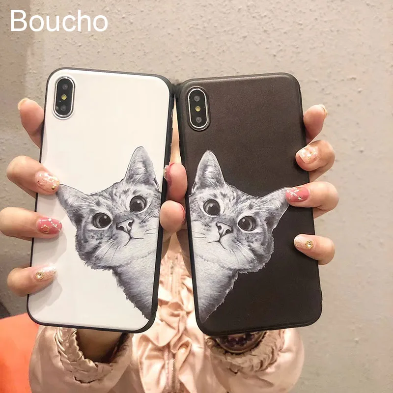Рельефный 3D чехол Boucho с мультяшным котом для iphone XS Max 5 5s SE Ультратонкий матовый XR X