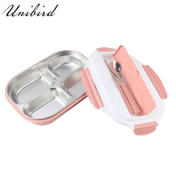 

Unibird 304 Stainless Steel Lunch Box with Spoon Chopsticks Food Thermos Heated Container Kids Compartment Bento Box Microwave