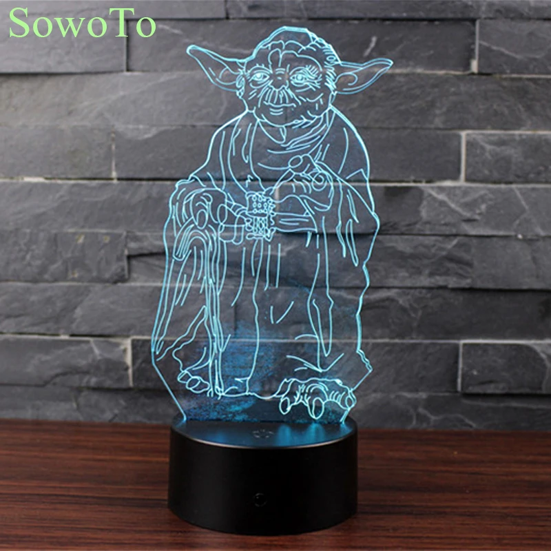 Acrylic Cartoon Star Wars Yoda Master 3D LED Night Light Colorful