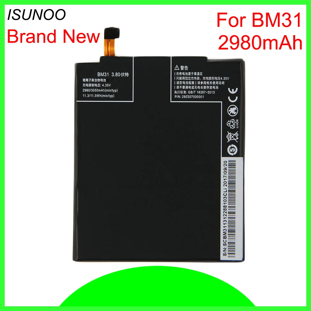ISUNOO Phone Battery BM31 For Xiaomi Mi3 Mi 3 Mobile Replacement Lithium Polymer Batteries | Мобильные телефоны и
