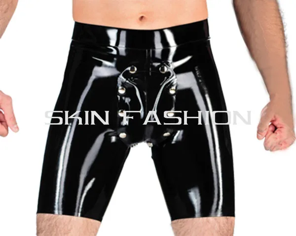 

Free shipping !! New arrival men black codpiece fashions latex short trousers
