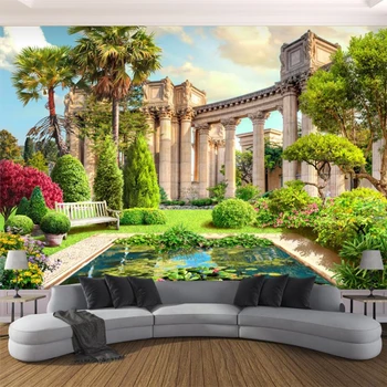 

beibehang Custom Wallpaper Roman Column Garden Landscape 3d Backdrop Home Furnishings