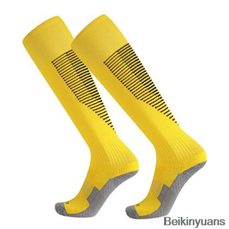 Спортивные носки хлопковые детские носки детские футбольные носки толстые длинные футбольные носки до колена Нескользящие удобные дышащие - Цвет: Yellow black