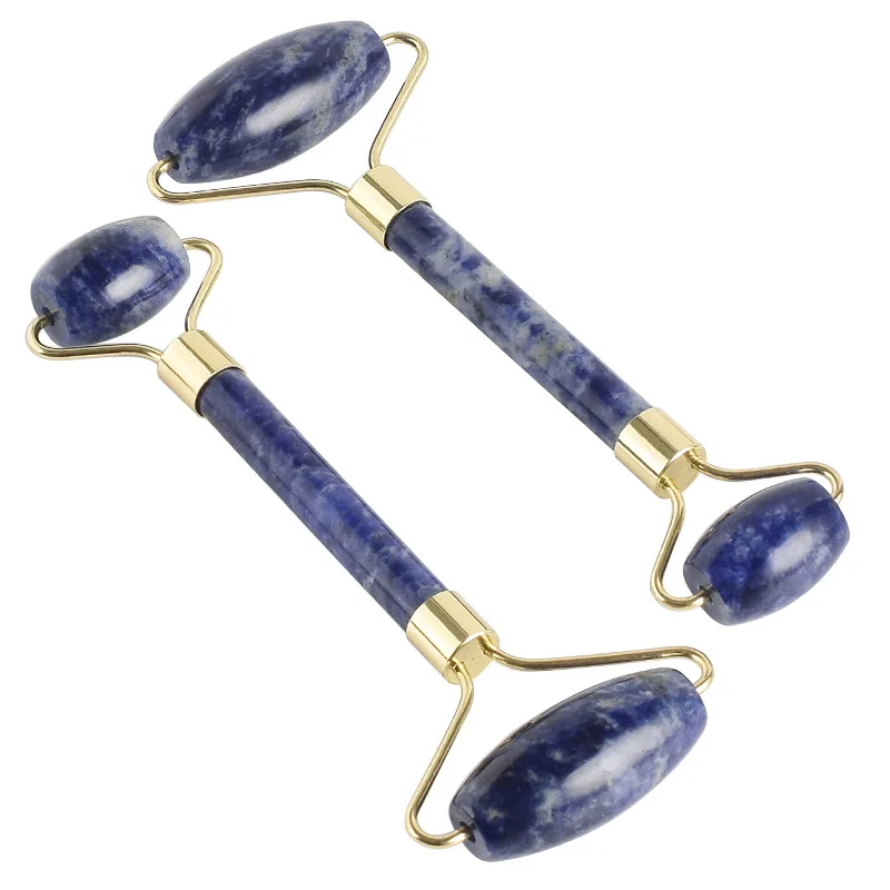 

Natural Chakra Blue Dots Jade Roller Sodalite Roller Blue Dot Facial Massager Real Stone Massage Tools Face Thin Tool with Box