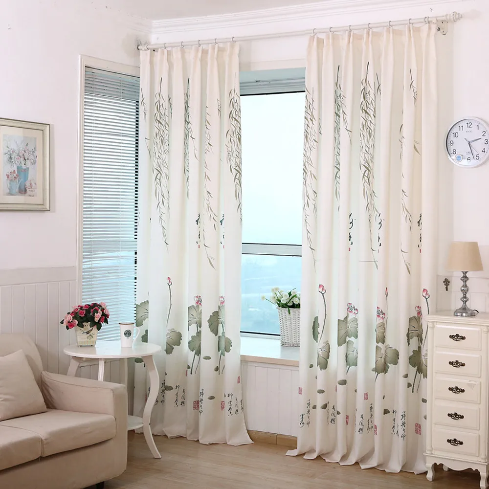 Calico Window Curtain Pastoral Style Lotus Leaves Screens High Quality
