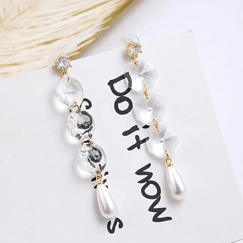 

Luxury Crystal Tassel Pearl Pendant Drop Dangle Earrings for Women Long Fashion Party Earring Lady Statement Jewelry 5B4032