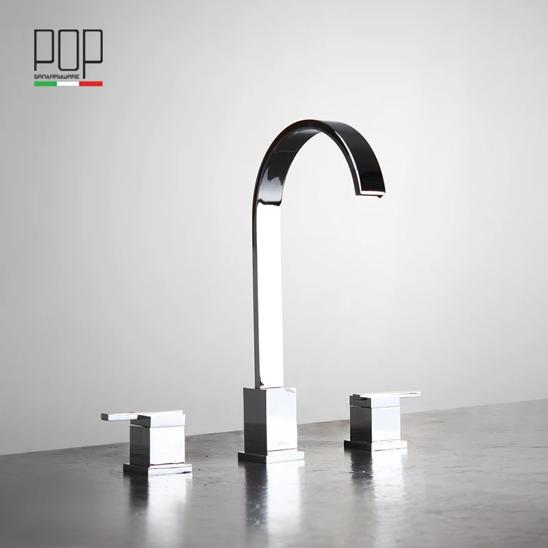 

POP Two handles Chrome Bathroom Basin Faucet, Three Holes Bathroom Sink faucet, Basin Mixer Tap with Double Handles