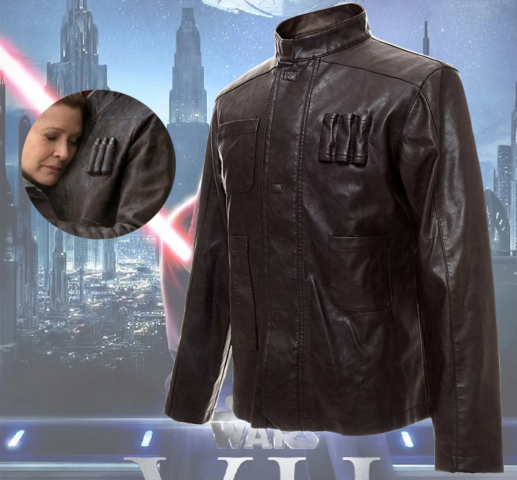 Star Wars: The Force Awakens Хан Соло мужские костюмы для косплея из искусственной кожи Куртка повседневное для мужчин одежда кожаная отделка пальто для будущих мам с отворотами