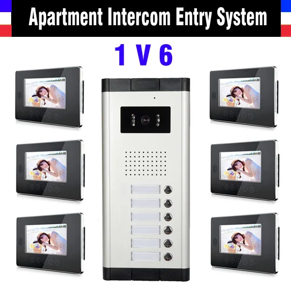 

Apartment Video intercom System 6 Units Video Door phone kit 7 Inch Monitor for apartment video interphone