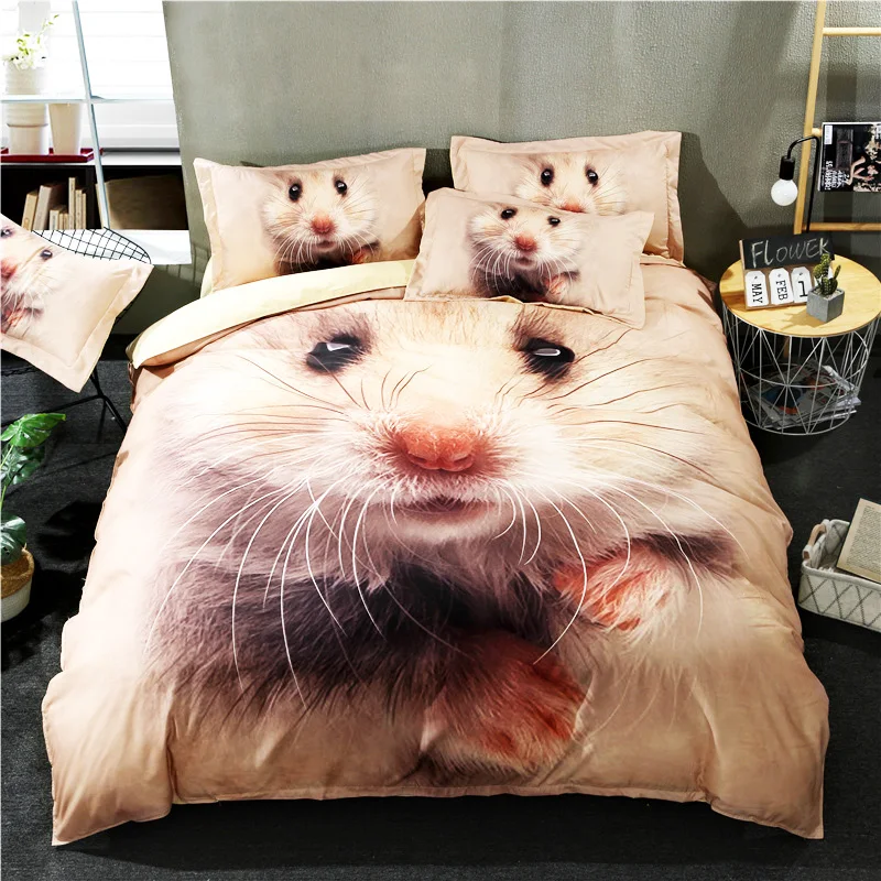 

3D Animal Reactive Printing King Size Bedding Set Hamster Pattern Queen Size Duvet Cover Set For Kids Bed Sheet Roupa De Cama