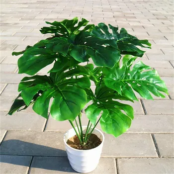 

10pcs Artificial Leaf 12 Stems/Bunch Fake Green Ceriman Green Plant for Floral Arrangement Part Decoration