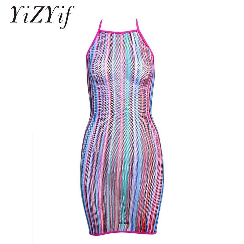 

YiZYiF Hot transparent dress clubwear Sexy Women Lingerie Colorful Fishnet Babydoll Mini Dress Sleepwear sexy lingerie babydoll
