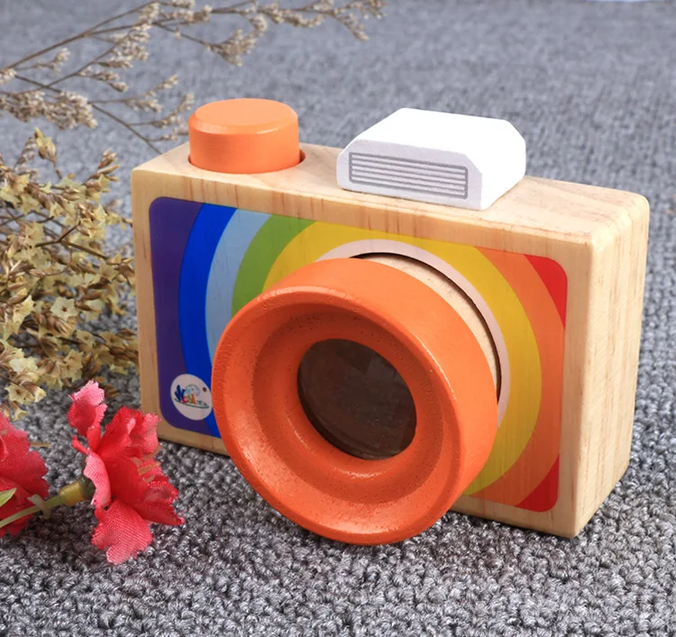 New Baby Wooden Camera Kaleidoscope Toys Classic Cartoon Magic World Multi-prism Variety Bee Eye Effect Children Fun Toys Gift